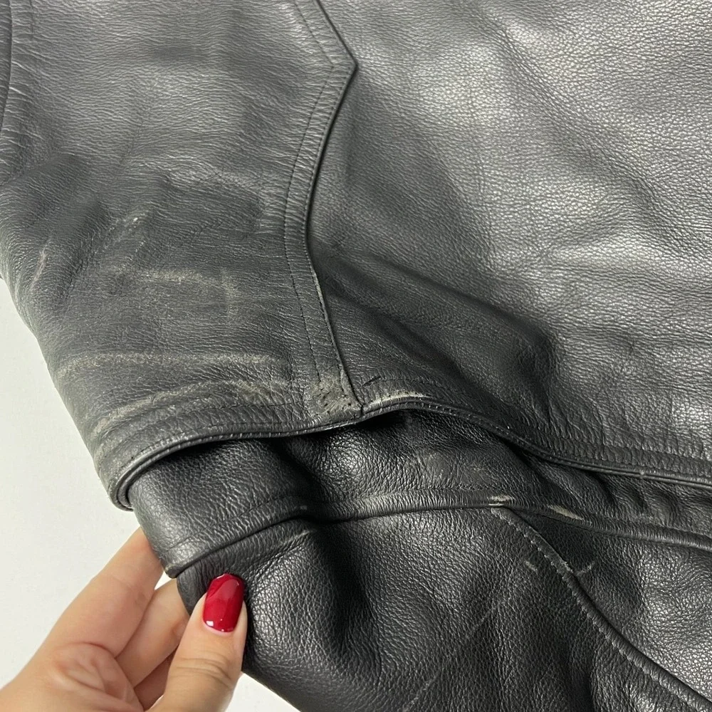 San Diego Leather Jacket Factory Biker Jacket Mens 46 L Black Side Lace USA Made